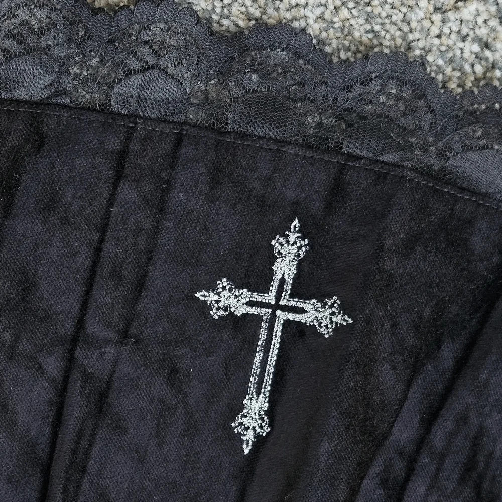 Widow Dolls Kill Skirt Goth Upside Down Cross Side Zip Velour Short Lace NWT 3X